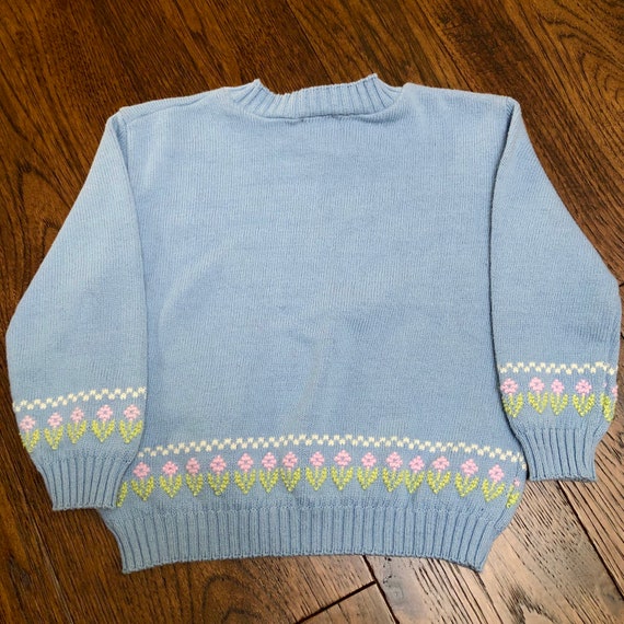 Vintage 90s Kids Light Blue Knit Cotton Sweater w… - image 2