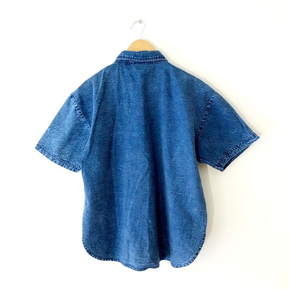 Vintage 80s Acid Wash Blue Denim Shirt with Beade… - image 4