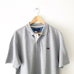 Vintage 90s Tommy Jeans Grey Embroidered Logo Short Sleeve Polo Shirt, Size L