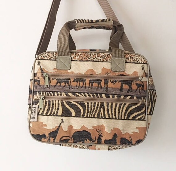 Vintage 90s Leopard Zebra Safari Tapestry Bag, Ani