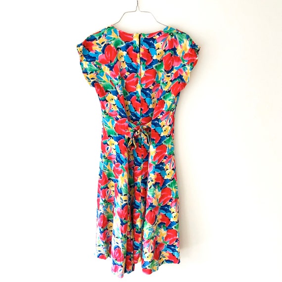 Vintage 80s Handmade Cap Sleeve Multicolor Floral… - image 2