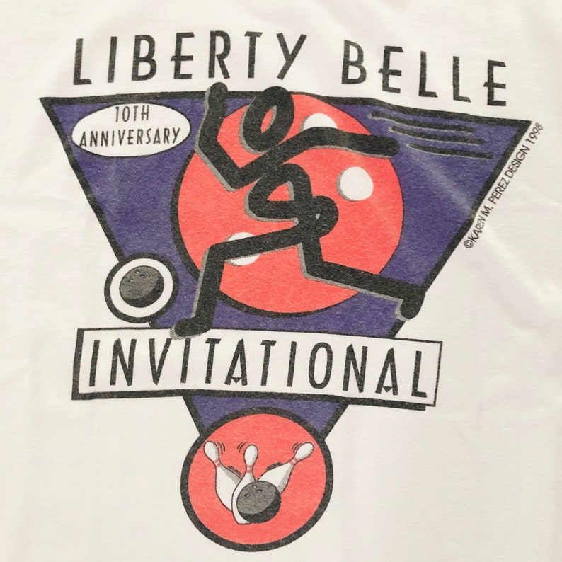 Vintage 90s Liberty Belle Bowling Retro Graphic Tee 100/% Cotton Size L