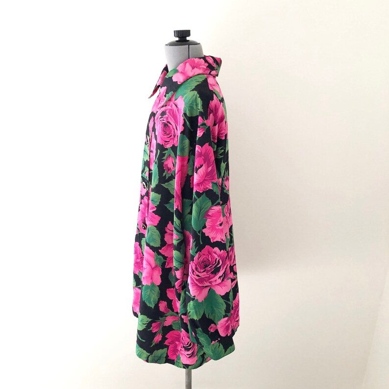 Made in Canada Size L Vintage 80s Long Oversized Floral Print Blouse