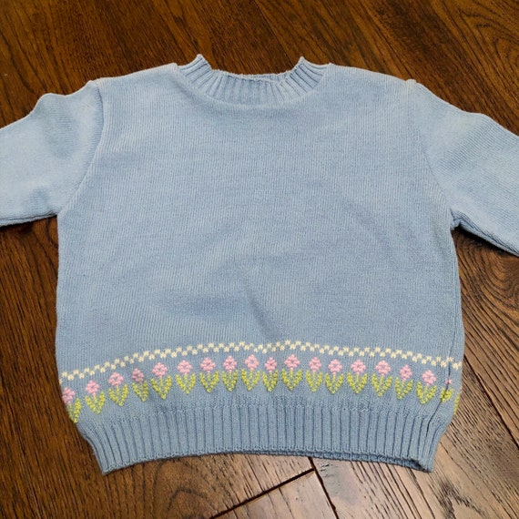 Vintage 90s Kids Light Blue Knit Cotton Sweater w… - image 4