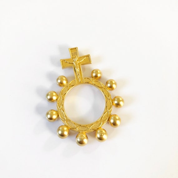 Vintage 1970s Avon Gold Tone Cross Charm with Rub… - image 4