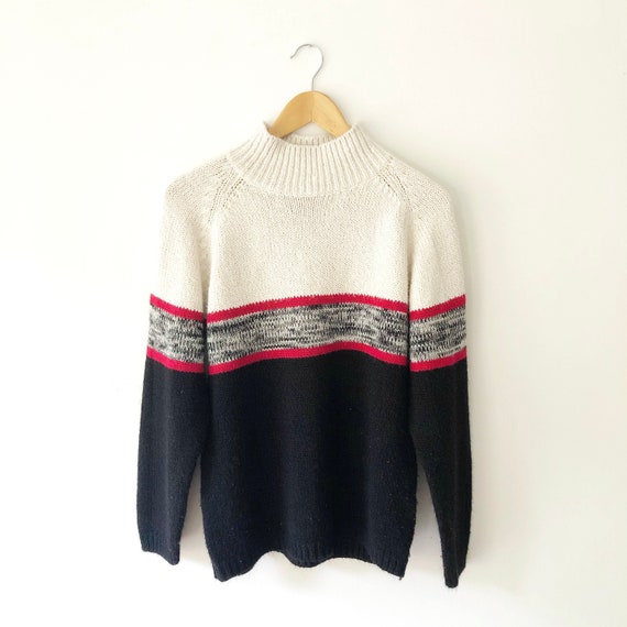 Vintage 90s Striped Knit Turtleneck Pullover Sweat