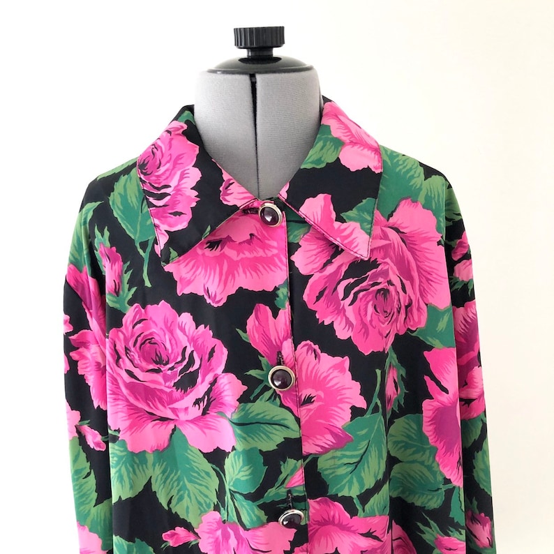 Made in Canada Size L Vintage 80s Long Oversized Floral Print Blouse