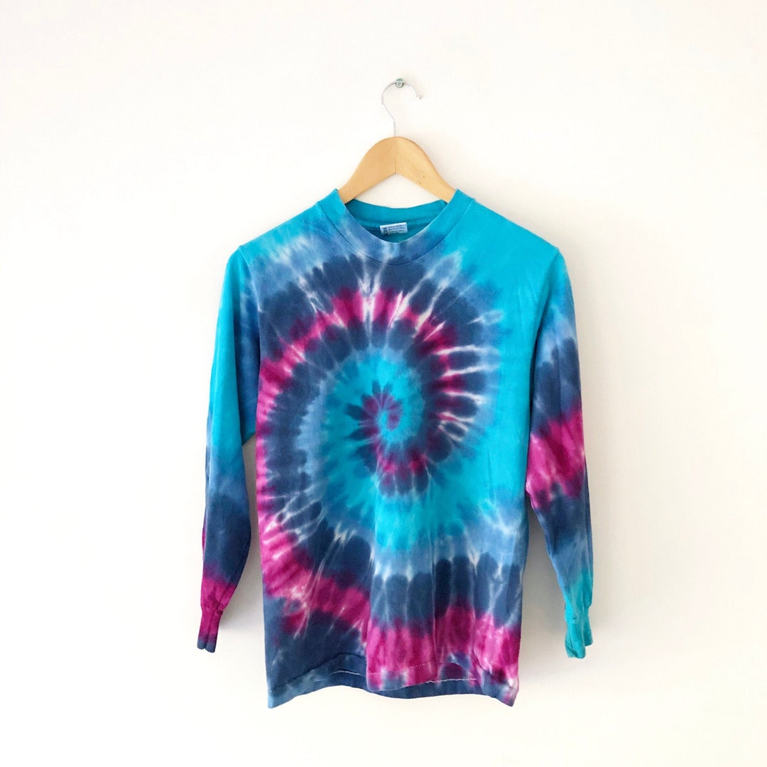 T-shirt Femme Hanes Tie Dye Spiral Vert Bleu - 100% Coton - Taille S - Occasion (petit Trou)