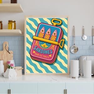 Sardines Print | Funky Art | Fish Print | Eclectic Wall Art | Colorful | Dopamine Decor | Maximalist Poster | Retro Sardine Art
