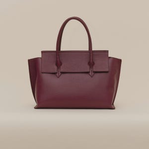 Sac de travail en cuir bordeaux - Peut contenir un ordinateur portable de 13 pouces - Sac fourre-tout structuré pour femmes avec poignées sur le dessus - Porte-monnaie Nina