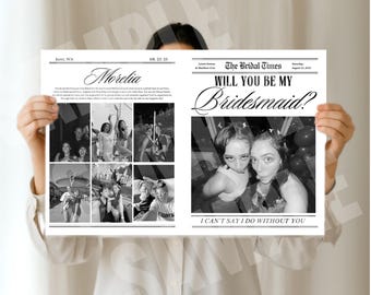 2 Sided Canva Bridesmaid Newspaper Flower Wrap Template, Bridesmaid Proposal Newspaper Bouquet, Newspaper Bridesmaid Proposal Card template,