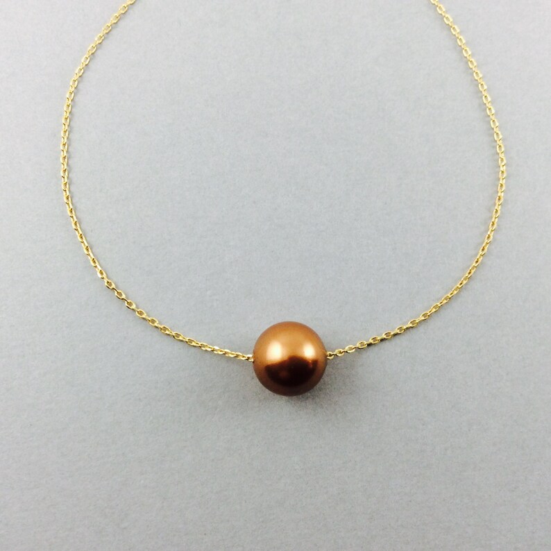 Floating Pearl Necklace In Gold Chain With 10MM Copper Etsy