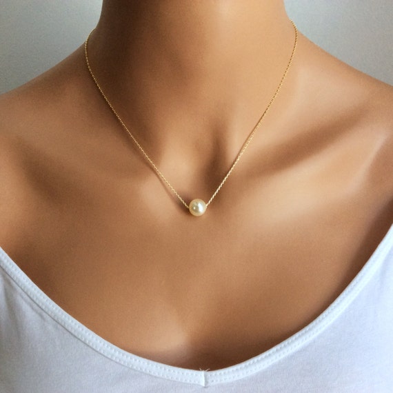 Single Pearl Necklace Gold Pearl Necklace Bridesmaids Gift Etsy