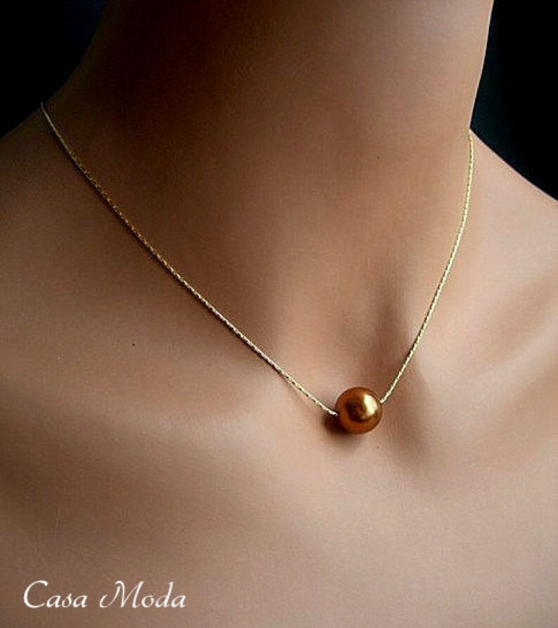 Floating Pearl Necklace In Gold Chain With 10MM Copper Etsy