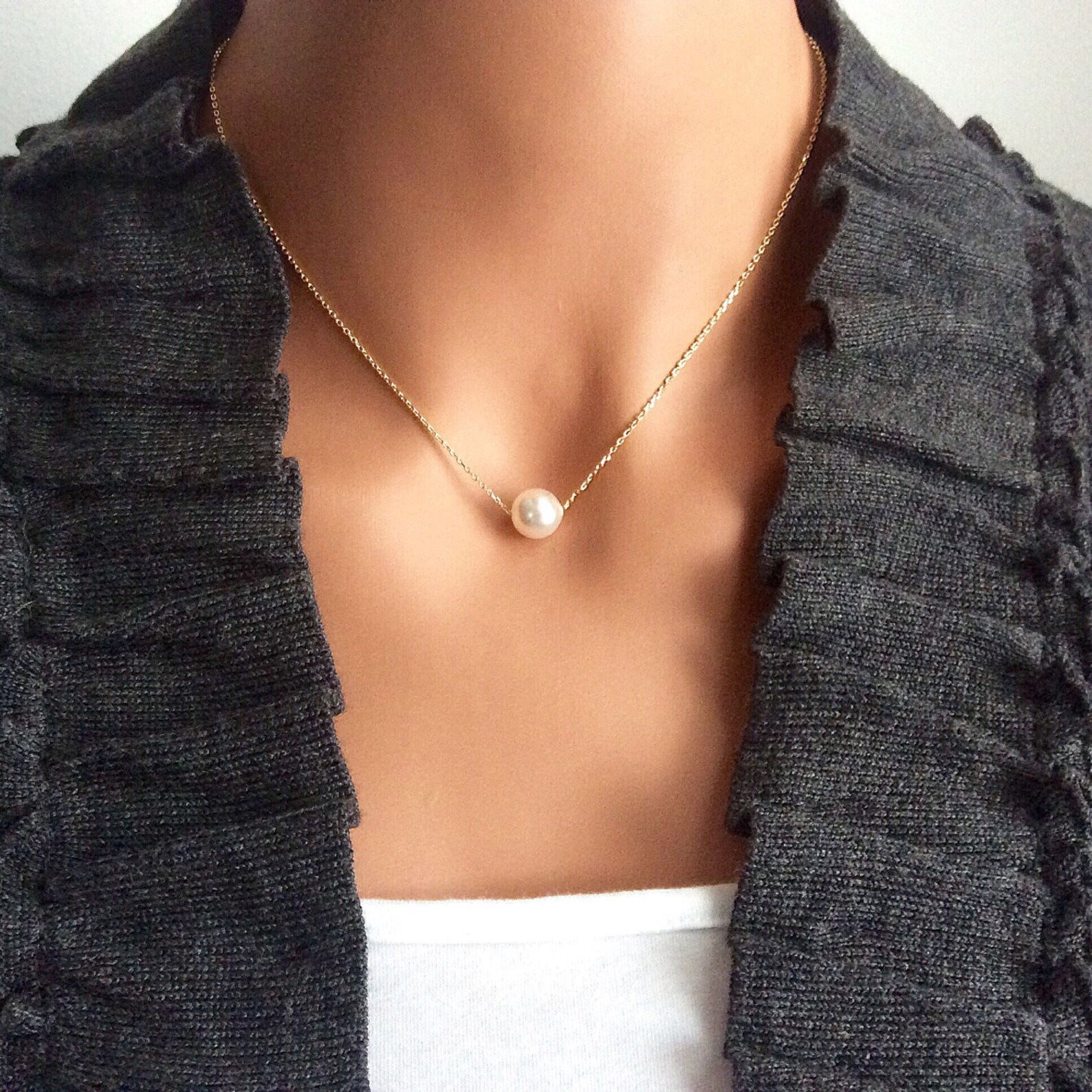 Everyday necklace gold pearl necklace bridesmaids gifts Etsy