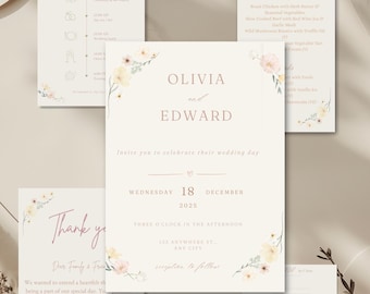 Editable Wedding Invitation Template Bundle | Canva Wedding Suite | Invite, RSVP, Details, Menu & Thank You Templates | Instant Download