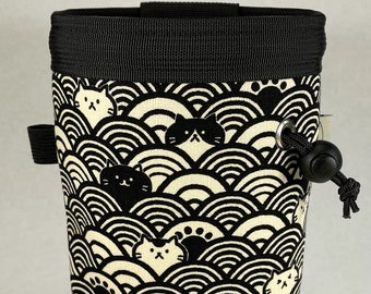 Seigaiha Cats Rock Climbing Chalk Bag, Black and White