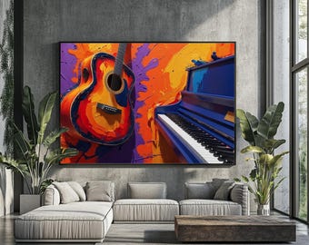 Guitar & Piano TV Frame Art: Vibrant Music Decor (digital Download