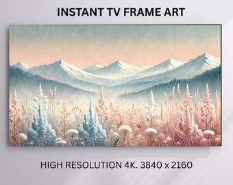Alpine Meadow Frame TV Art, Floral Mountain Landscape (Digital Download)