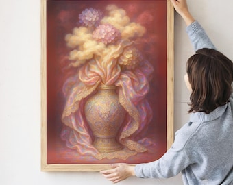 Peinture à l'huile murale florale d'hortensias roses Peinture à l'huile florale d'hortensias Oeuvre d'art d'hortensias Peinture d'hortensias Impression d'art pour chambre de bébé Coquette