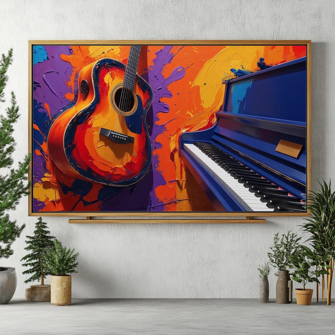 Guitar & Piano TV Frame Art: Vibrant Music Decor (digital Download