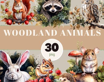 Watercolor Woodland Animals Clipart – Rustic Nursery PNG Bundle (Digital Download)