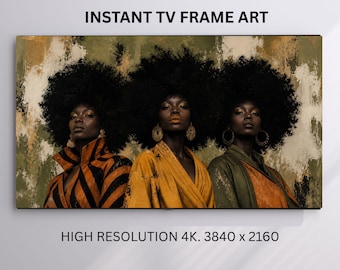 Marco de TV con diseño de reinas afro para Juneteenth, estilo moderno, pantalla 4K (descarga digital)