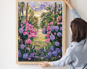 Art mural de jardin d'hortensias Peinture d'hortensias Hortensias bleus Hortensia rose Hortensia violet inspiré de Monet