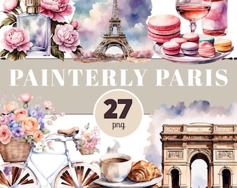 Paris City Clipart PNG – Eiffel Tower, French Café, Paris Houses, Travel Clipart Bundle, Watercolor Paris PNG for Stickers & Crafts