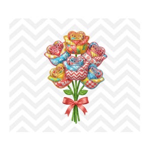 Flores de patchwork artificiales PNG, imágenes prediseñadas florales de patchwork, ramo estilo edredón vintage PNG