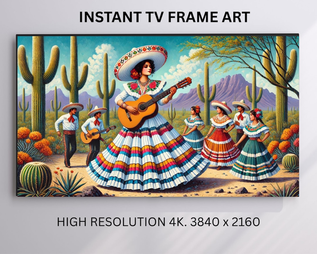 Mexican Folklore Dance TV Frame Art, Mariachi Woman With Guitar in ...