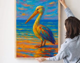 Pelican Wall Art: Beach House Decor, pelican painting,(Digital Download)