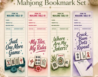 Set di segnalibri Mahjong, sfondi digitali vintage di ispirazione asiatica, carta artigianale, motivi Chinoiserie, elementi decorativi stampabili per diari.