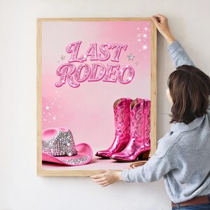 Last Rodeo Nashville Bachelorette Party Sign: Pink Cowboy Boots & Hat Decor