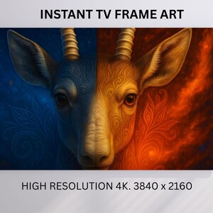 Fire and Ice TV Frame Art Split Art Endangered Animal African Animal Okapi Blue Orange Artwork