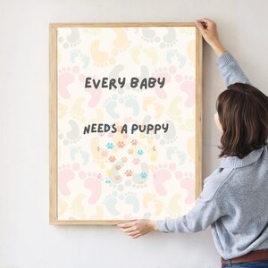 Puppy and Baby Nursery Print, Animal Theme Decor, Whimsical Wall Art for Baby Room, Neutral Nook Decor, Digital Download,