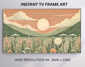 Alpine Meadow TV Art, Floral Mountain Landscape (Digital Download)