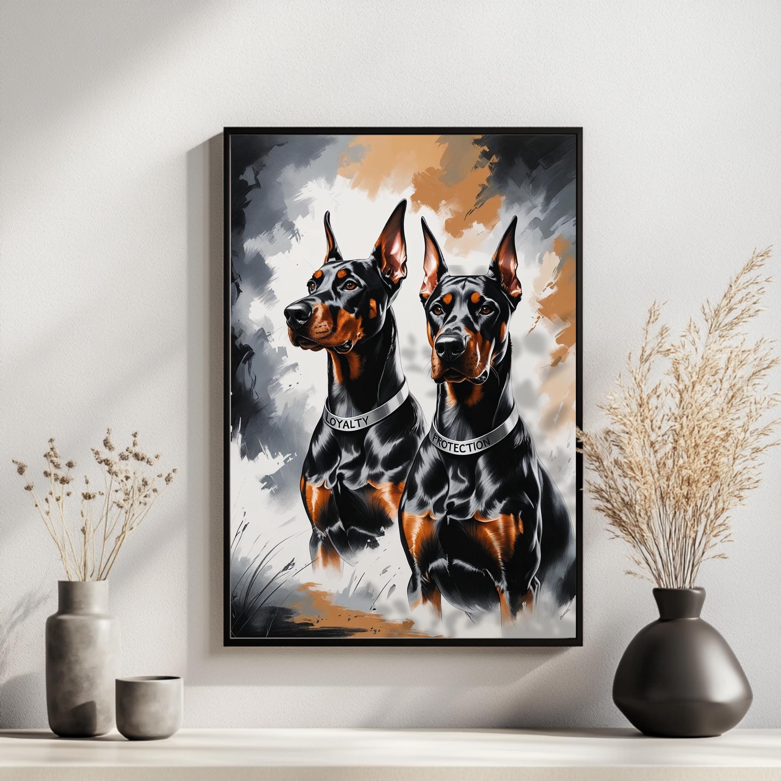 ドーベルマン犬のアート シックなドーベルマンのアートプリント：犬