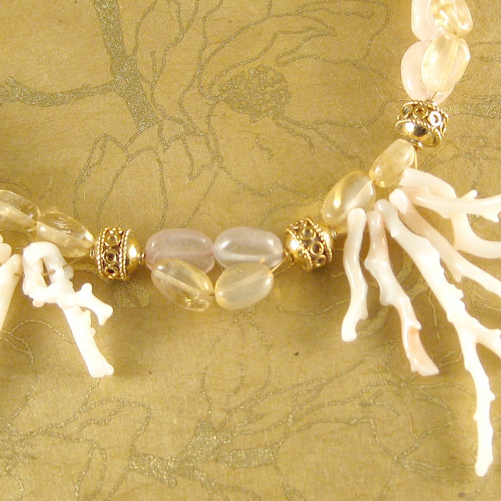 Spring Mermaid coral citrine rose quartz 14k gold image 0
