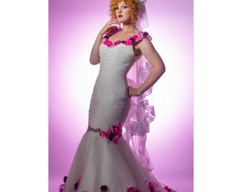 SALE. Alternative wedding dress- Pink purple flower dress. UK 14-16