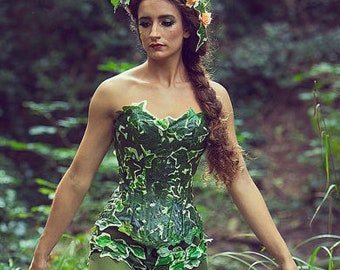 Poison Ivy kostuum korset / lijfje * SOFT BONING * - Moeder natuur- cosplay- fancy dress Halloween. Op maat gemaakt