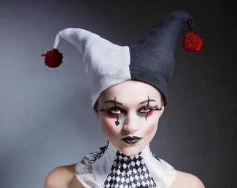 Jester Harlequin hat. Jesters, joker, clown, Black and white hat