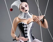 Harlequin costume - harlequin corset- cosplay- neck corset, knickers, hat and tights