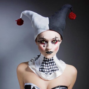 Jester hat jesters hat joker hat clown Black and white harlequin hat image 1