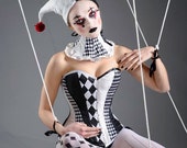Gothic diamond Harlequin punk black and white corset for costume/ cosplay. Custom made to measure