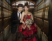 Custom colours steampunk wedding dress, custom made to measure