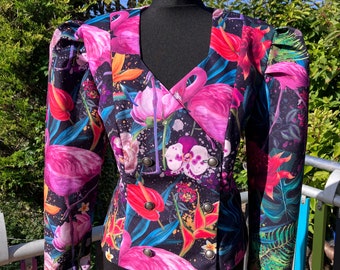 Alternative jacket- ladies tropical floral velvet jacket. UK size 16