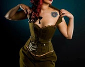 Steampunk corset & skirt- Military corset and skirt- army- costume- cosplay. MADE TO ORDER