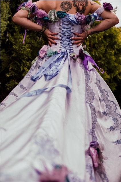 Alternative Wedding Dress. Light Purple Silver Wedding Dress Prom Dress With Handmade Fabric Flowers Recycled Etsy Canada
