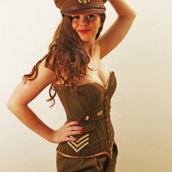 Military Corset- steampunk corset- army soldier costume- cosplay. Recycled British uniform. MADE TO ORDER.